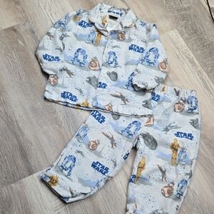 Pottery Barn 3T Boys Star Wars Winter Pjs Flannel Button Down Two Piece Pajamas